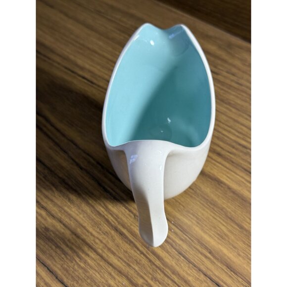 Vintage Ceramic Gravy Boat With Floral Design & Aqua Interior - Picture 2 of 6